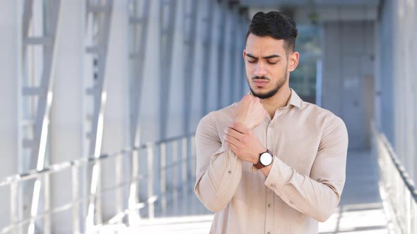 Male Portrait Indoors Arabic Hispanic Sad Man Upset Businessman Guy Poses Looking at Camera Feels