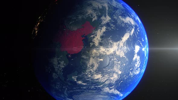 Realistic Earth Zoom Red Alert Highlight Country China