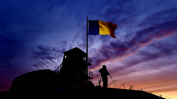 Romanian Soldier On The Border At Night At The Border