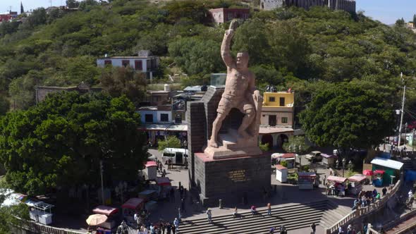 AERIAL: Guanajuato City and The Pipila, Mexico (Flying Around)