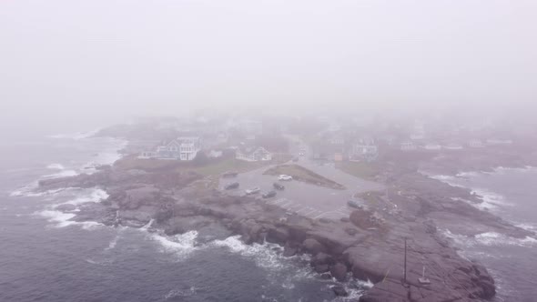Aerial Video Cape Neddick York Maine Me Usa Foggy Weather