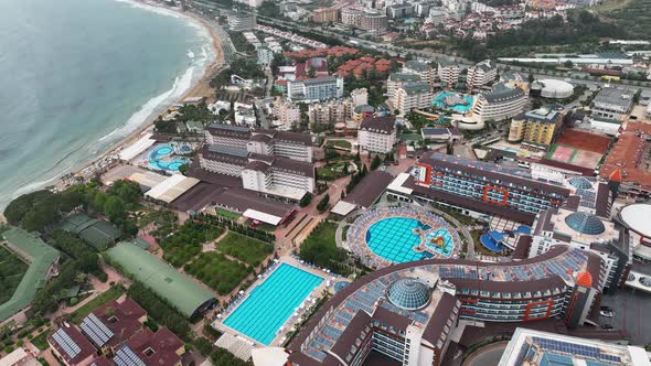 Hotel on the beach aerıal vıew 4 K Turkey Alanya