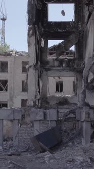 Vertical Video of a House Destroyed By the War in Ukraine