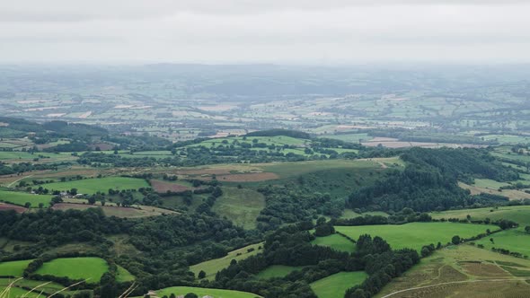 Panning shot of countryside view from Hay Bluff