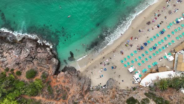 Cloudy summer beach aerial view 4 K