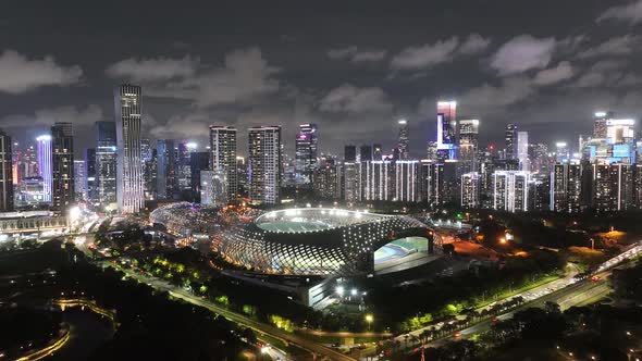 Aerial footage of night landscape in Shenzhen city,China,Hyperlapse