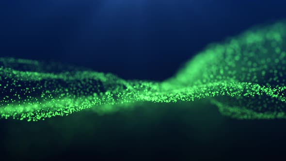 Green particle wave background with Nature light - 4K Resolution