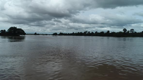 Si Phan Don or 4.000 islands near Don Det in southern Laos from the sky