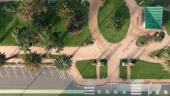  Overhead View on Nice Green Empty Palisades Park in Santa Monica, Los Angeles
