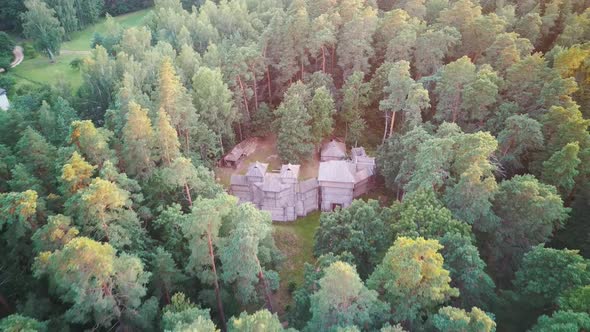 Reconstructed Wooden Castle of Semigallians in Tervete, Latvia Surrounded by Pine Forest