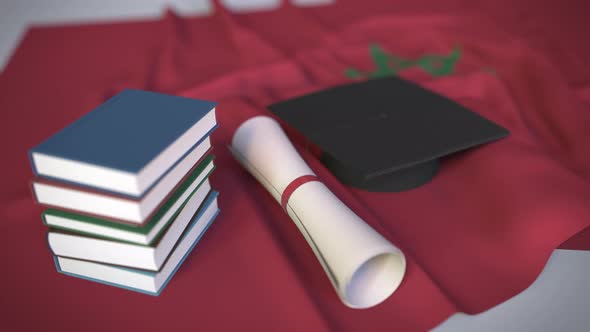 Graduation Cap and Diploma on the Moroccan Flag
