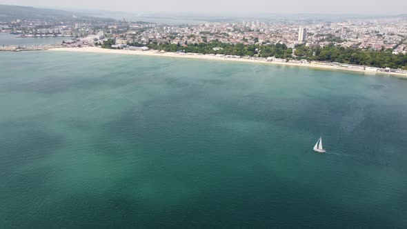 Aerial View of Sailing Yachts Regatta Race on Sea Near Varna in Bulgaria Black Sea