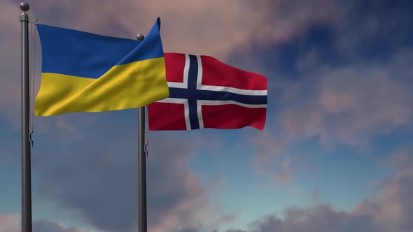 Norway Flag Waving Along With The National Flag Of The Ukraine - 2K