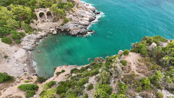 Awesome azure sea rocky texture aerial view 4 K Turkey Alanya