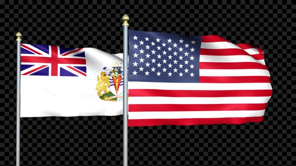 British Antarctic Territory And United States Two Countries Flags Waving