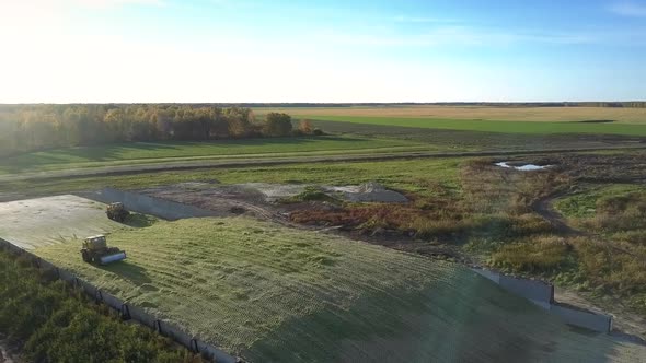 Upper View Silage Ramming Tractors Tamp Silo Pit By Road