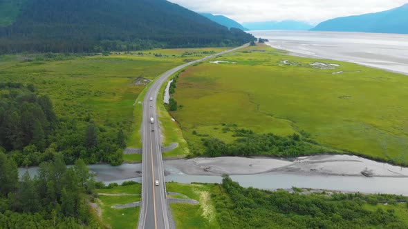 4K Cinematic Drone Video of Marsh in Turnagain Arm Bay at Glacier Creek along Seward Highway Alaska