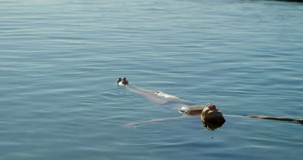 Woman Swimming in The Water at Beach 4k