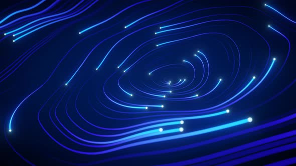 White Glowing Dots with Blue Tails in a Circle 3d Animation Loop Background