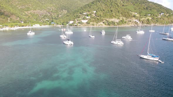 yachters delight, turning aerial of paradise near Foxys Bar in Jost van Dyke, British Virgin Islands