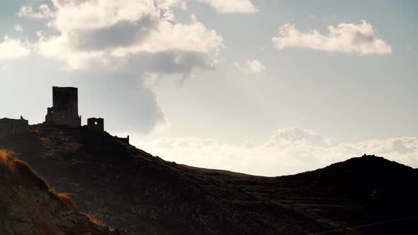 Stone Old Tower House On Mani, Greece. Timelapse