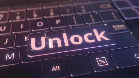 Futuristic Computer Keyboard and Transparent Unlock Key alt
