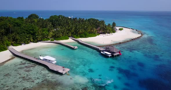 Luxury overhead copy space shot of a paradise sunny white sand beach and aqua blue ocean background 