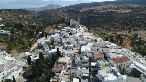 Village of Lefkes on the island of Paros in the Cyclades in Greece from the sky