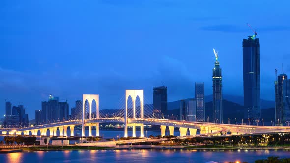 Macau Bridge Day To Night Time Lapse Of Macau China : 4k