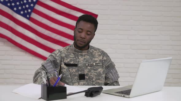 Happy Afro-american Officer During Working Process in Office