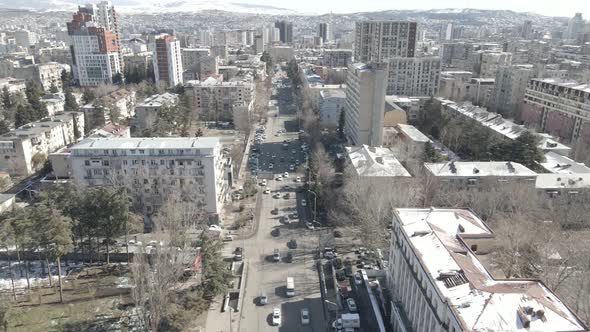 Tbilisi, Georgia - March 3 2021: Flying over Vaja Pshavela Avenue