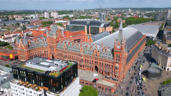 London Kings Cross and St Pancras Train Stations From Above  Aerial View