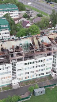 Vertical Video of a Damaged House During the War in Ukraine