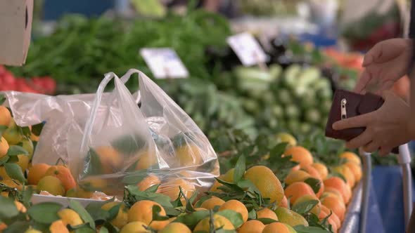 Close Up of Woman Buying Fruits at Fruit Market