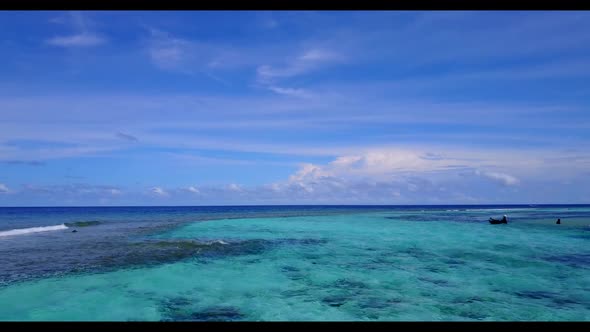 Aerial drone view landscape of tropical tourist beach journey by blue sea and white sandy background