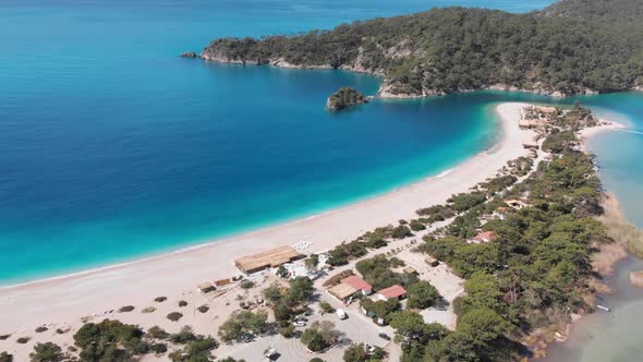 Aerial Drone View Oludeniz Beach Turkey Mediterranean Cost