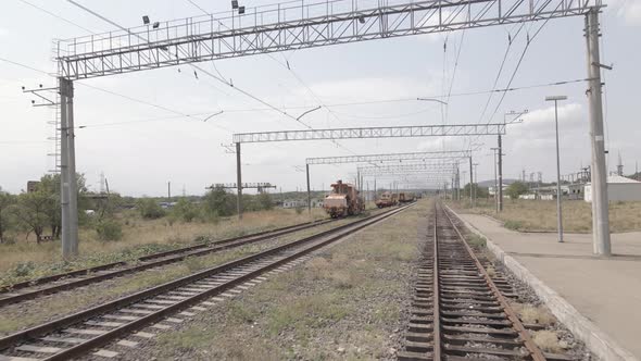 Samtskhe-Javakheti, Georgia - August 20 2021: Aerial view of Tetritskaro railway station