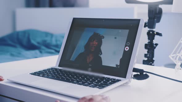 Close Up Woman Having Video Call on Her Laptop