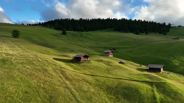 Sunrise on the Seiser Alm in the Dolomites mountains