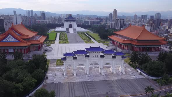 Aerial view of National Chiang Kai shek Memorial Hall in Taipei downtown, Taiwan.