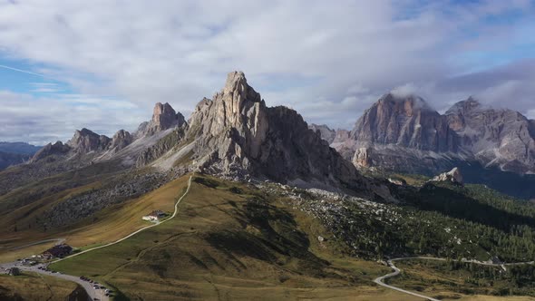 Fly over Italian Dolomites Alps ,Pass Giau