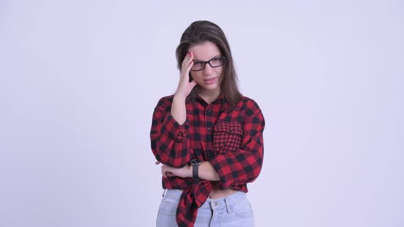 Stressed Young Hipster Woman Getting Bad News