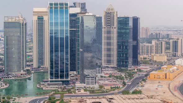 Jumeirah Lake Towers Residential District Aerial Timelapse Near Dubai Marina