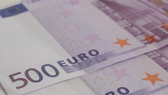 EU paper money in five hundred denominations slow tilt 4K 2160p 30fps UltraHD footage - Red  500 eur
