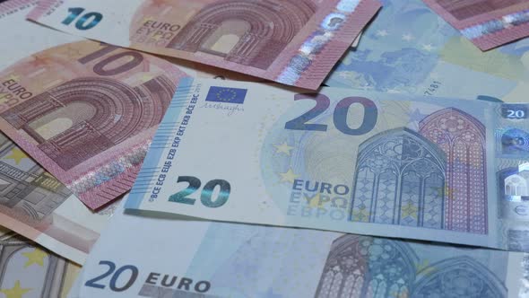 Business and money background of European Union currency on table 4K 2160p 30fps UltraHD footage - L
