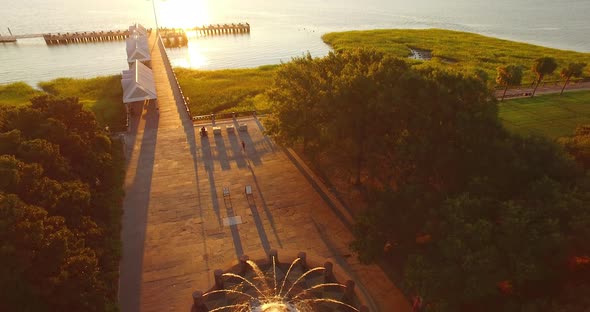 Aerial of Waterfront Park Fountain in Charleston SC at Sunrise