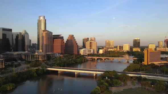 Drone footage of Austin TX, downtown area