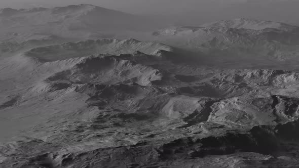 Monochromatic animation of mars or moon surface in space. Exploring the cosmos.