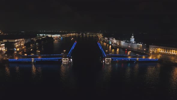 Bridge with Illumination Over the River at Night