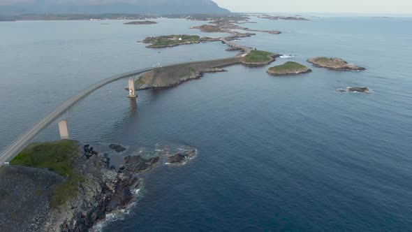 Aerial view of amazing Atlantic Ocean Road (Atlanterhavsveien) in Norway